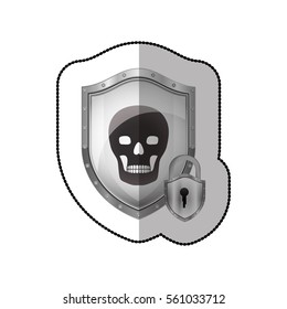 middle shadow sticker of pirate shield with skull and padlock