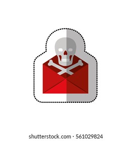 middle shadow sticker with red mail virus skull and bones
