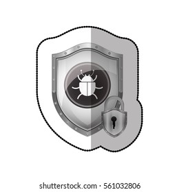 middle shadow sticker of shield with beetle virus and padlock