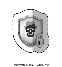  middle shadow sticker of shield with skull with hat and padlock