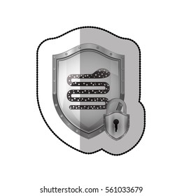 middle shadow sticker of shield with snake virus and padlock