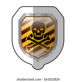 middle shadow sticker of skull and bones in yellow shield