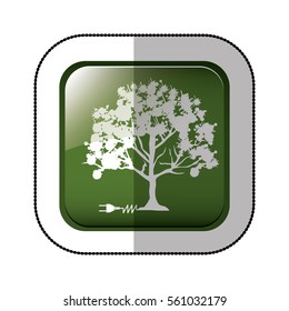 middle shadow sticker of square green with tree with power cord
