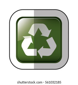 middle shadow sticker of square green with recycling symbol withe