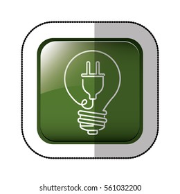 middle shadow sticker of square green with light bulb with filament power cord