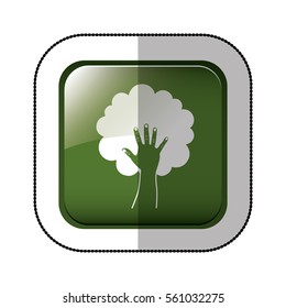 middle shadow sticker of square green with hand in shape of tree