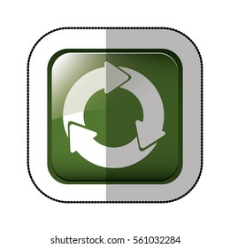 middle shadow sticker of square green with recycling symbol shape circular