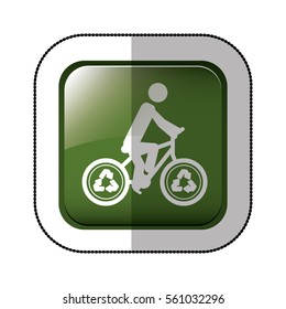 middle shadow sticker of square green with man in eco bike
