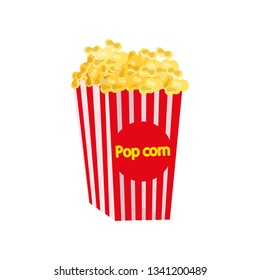 Middle sized full striped popcorn bucket with lettering on red.