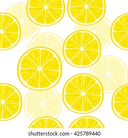 Middle sized lemon slices on white background. Pattern.