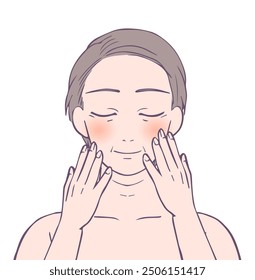 Middle woman with pale complexion and closed eyes, Beauty Illustrated.