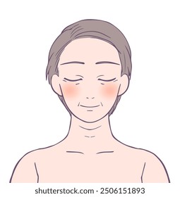 Middle woman with pale complexion and closed eyes, Beauty Illustrated.