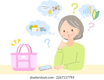 Middle woman thinking about products to sell at flea market