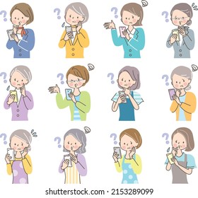 Middle Women Looking At Smartphone Illustration