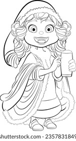 A middle-age woman wearing a winter coat with fur holds a pint of beer