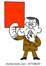 Middle-aged business man showing the red card