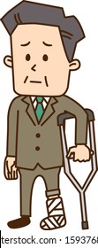 Middle-aged businessman with a broken leg