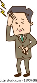 Middle-aged businessman with illness, headache
