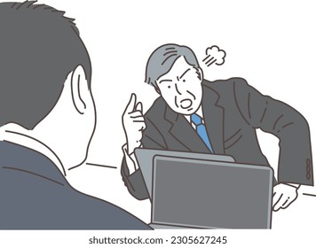 Middle-aged businessman (manager) who gets angry at employees

