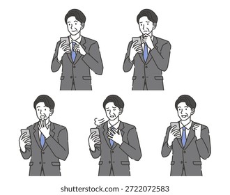 Middle-Aged Businessman Using Smartphone – Emotion Set
