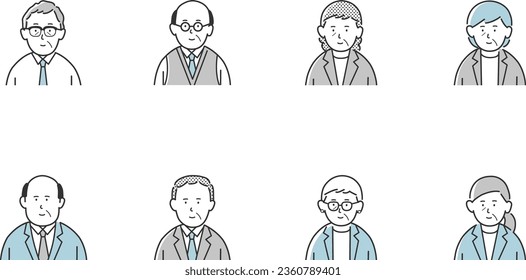 Middle-aged businessmen and women icon illustration set