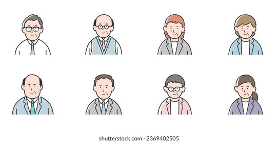 Middle-aged businessmen and women icon illustration set