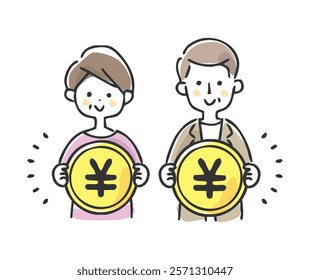 A middle-aged couple with Japanese money.