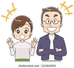 A middle-aged couple laughs