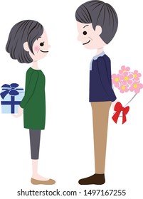 Middle-aged couple sending gifts to each other