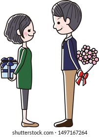 Middle-aged couple sending gifts to each other