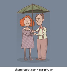 middle-aged couple under an umbrella