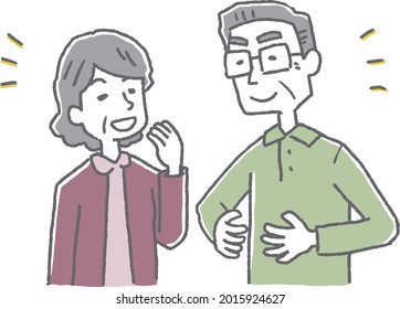 A middle-aged couple who are on good terms with each other