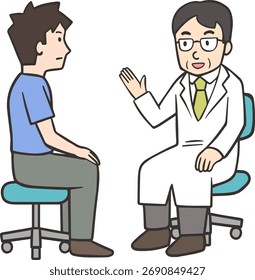 Middle-Aged Doctor Explaining Illness Symptoms and Informed Consent to Young Male Patient