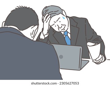 Middle-aged and elderly businessmen who are worried in the office