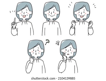 Middle-aged female office Casual upper body icon Facial expression variation Hand-painted person vector illustration