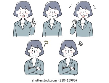 Middle-aged female office Casual upper body icon Facial expression variation Hand-painted person vector illustration