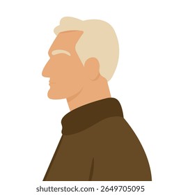 middle-aged good-looking man portrait, white-haired man profile, vector illustration