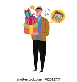 Middle-aged male illustrations buying gifts