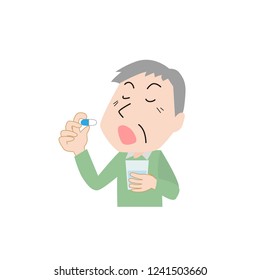 Middle-aged man drinking medicine