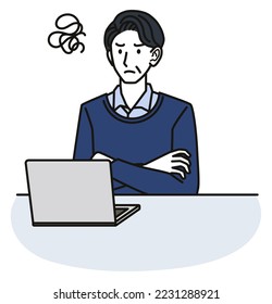 Middle-aged man frustrated looking at the computer screen