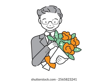 Middle-aged man holding a bouquet