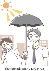 Middle-aged man holding a parasol