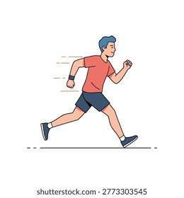 MiddleAged Man Jogging in Red Shirt and Blue Shorts