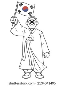 A middle-aged man in the Korean independence movement. Vector line art illustration.