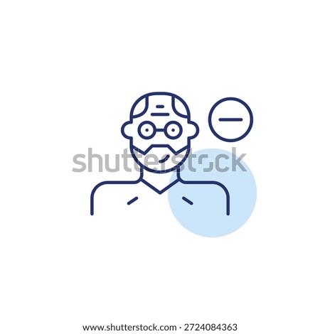 Middle-aged man and minus. Remove user, delete avatar. Reduce profile access. Pixel perfect, editable stroke vector icon