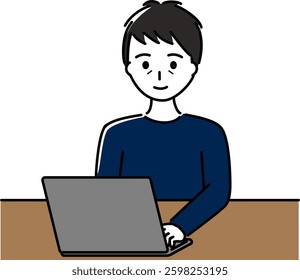 Middle-aged man operating a laptop