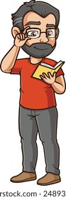 Middle-aged man reading book vector illustration