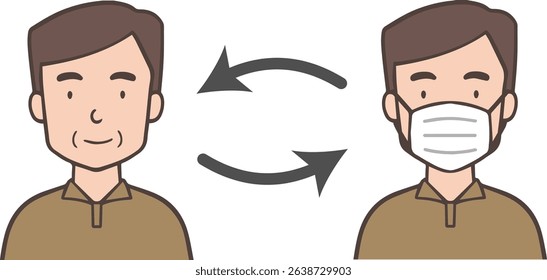 Middle-Aged Man Removing or Donning Face Mask Illustration