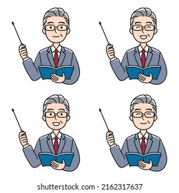 Middle-aged man in a suit explained with a pointer