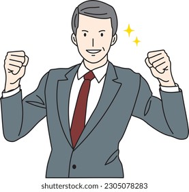 Middle-aged man in a suit in fist pump pose